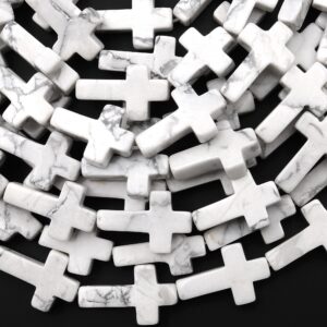 Natural White Howlite Cross Beads 10x14mm 12x20mm Vertically Drilled Gemstone 15.5" Strand
