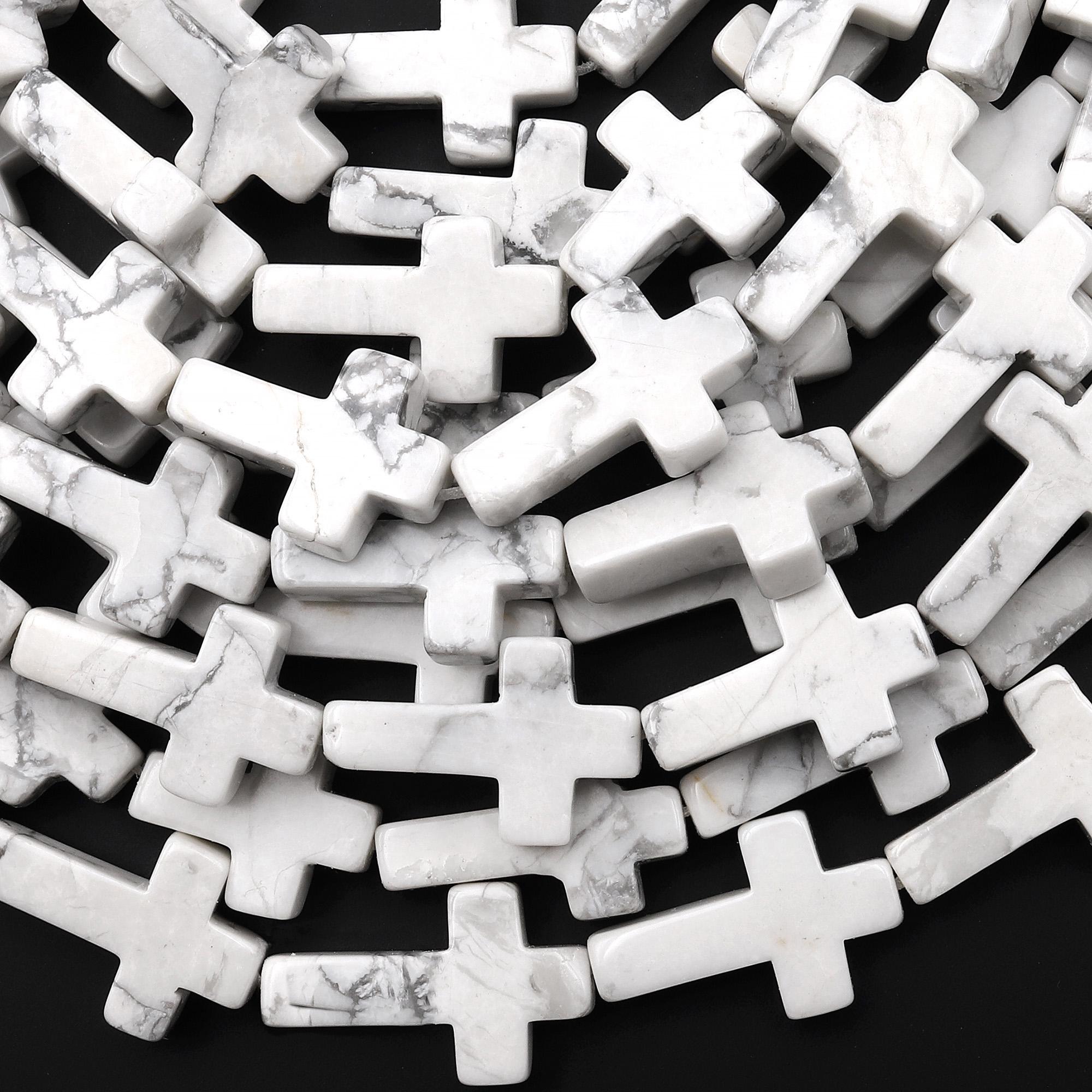 Natural White Howlite Cross Beads 10x14mm 12x20mm Vertically Drilled Gemstone 15.5" Strand Natural White Howlite Cross Beads 10x14mm 12x20mm Vertically Drilled Gemstone 15.5" Strand