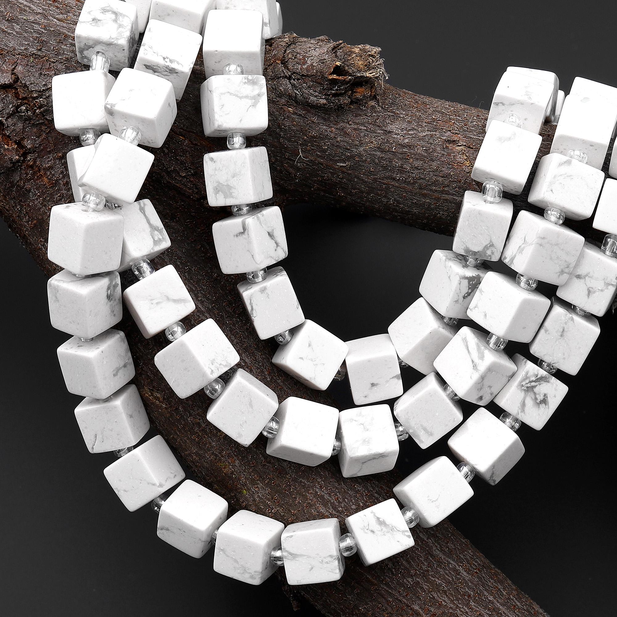 Natural White Howlite 8mm Smooth Cube Dice Gemstone Beads 15.5" Strand Natural White Howlite 8mm Smooth Cube Dice Gemstone Beads 15.5" Strand