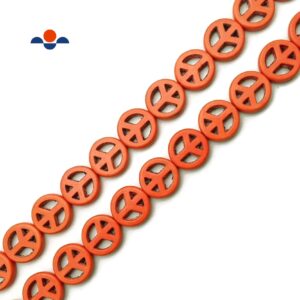 Orange Howlite Peace Sign Coin Disc Beads 15mm 20mm 25mm 15.5" Strand