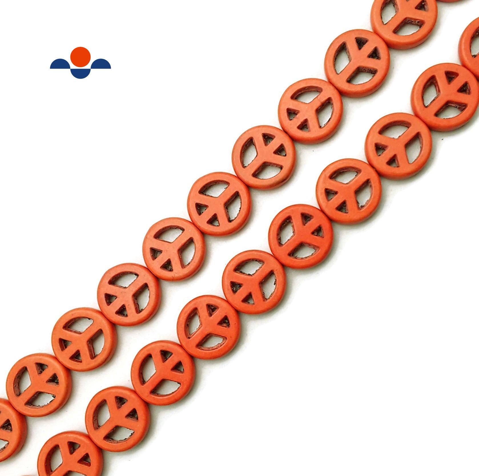 Orange Howlite Peace Sign Coin Disc Beads 15mm 20mm 25mm 15.5" Strand Orange Howlite Peace Sign Coin Disc Beads 15mm 20mm 25mm 15.5" Strand