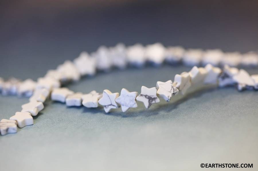 White Howlite 6mm/ 4mm Flat Star Beads 15.5" Strand Warm White