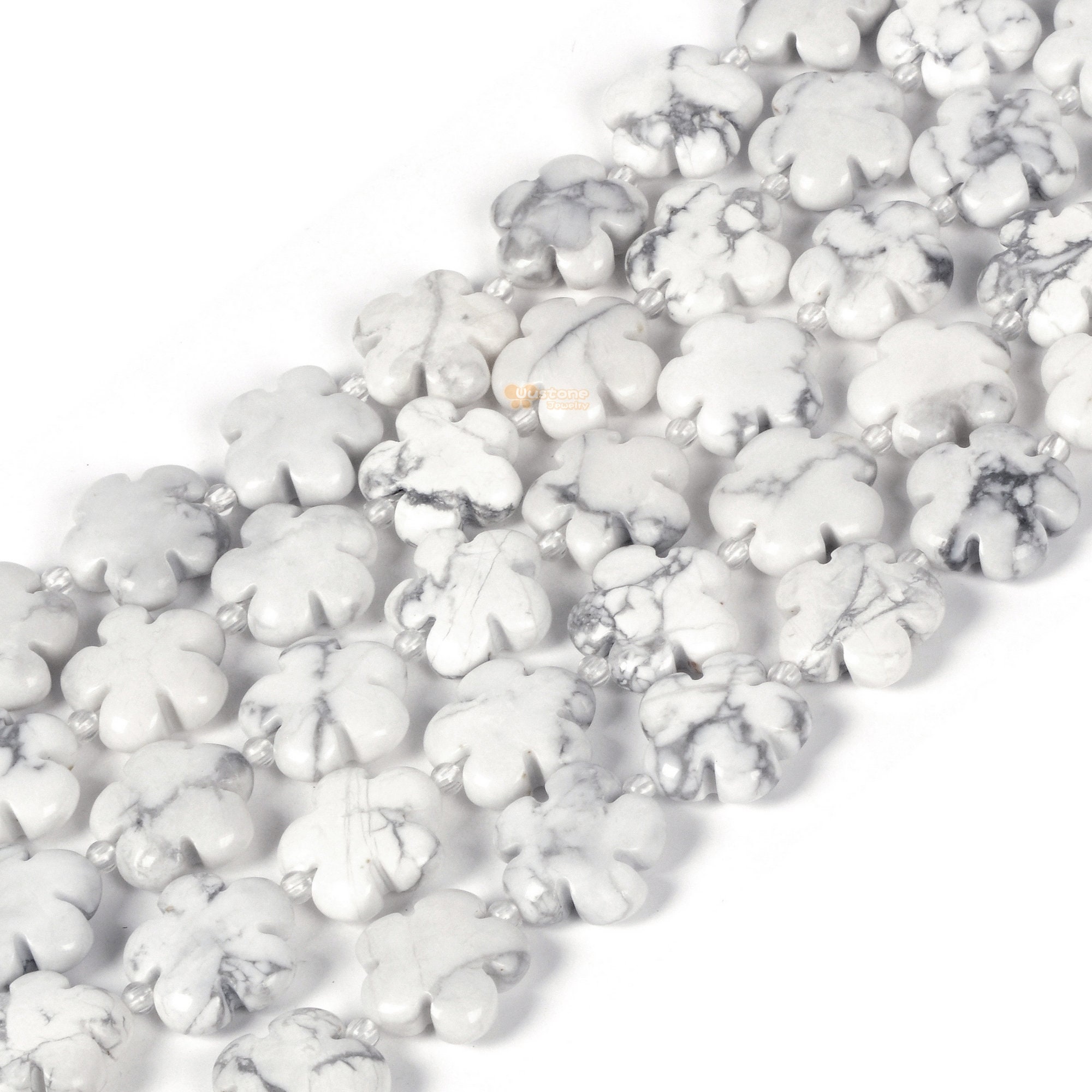 White Howlite Natural Gemstone Flower Shape Beads Strand 15mm Crystal Drilled Spacer Beads Flower Power Energy Stone Loose Beads 15.5" White Howlite Natural Gemstone Flower Shape Beads Strand 15mm Crystal Drilled Spacer Beads Flower Power Energy Stone Loose Beads 15.5"