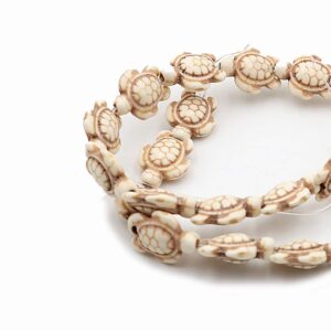 White Howlite Turtle Gemstone Beads, Carved Stone Beads, 14x17mm Jewelry Making Beads, 16'' Strand