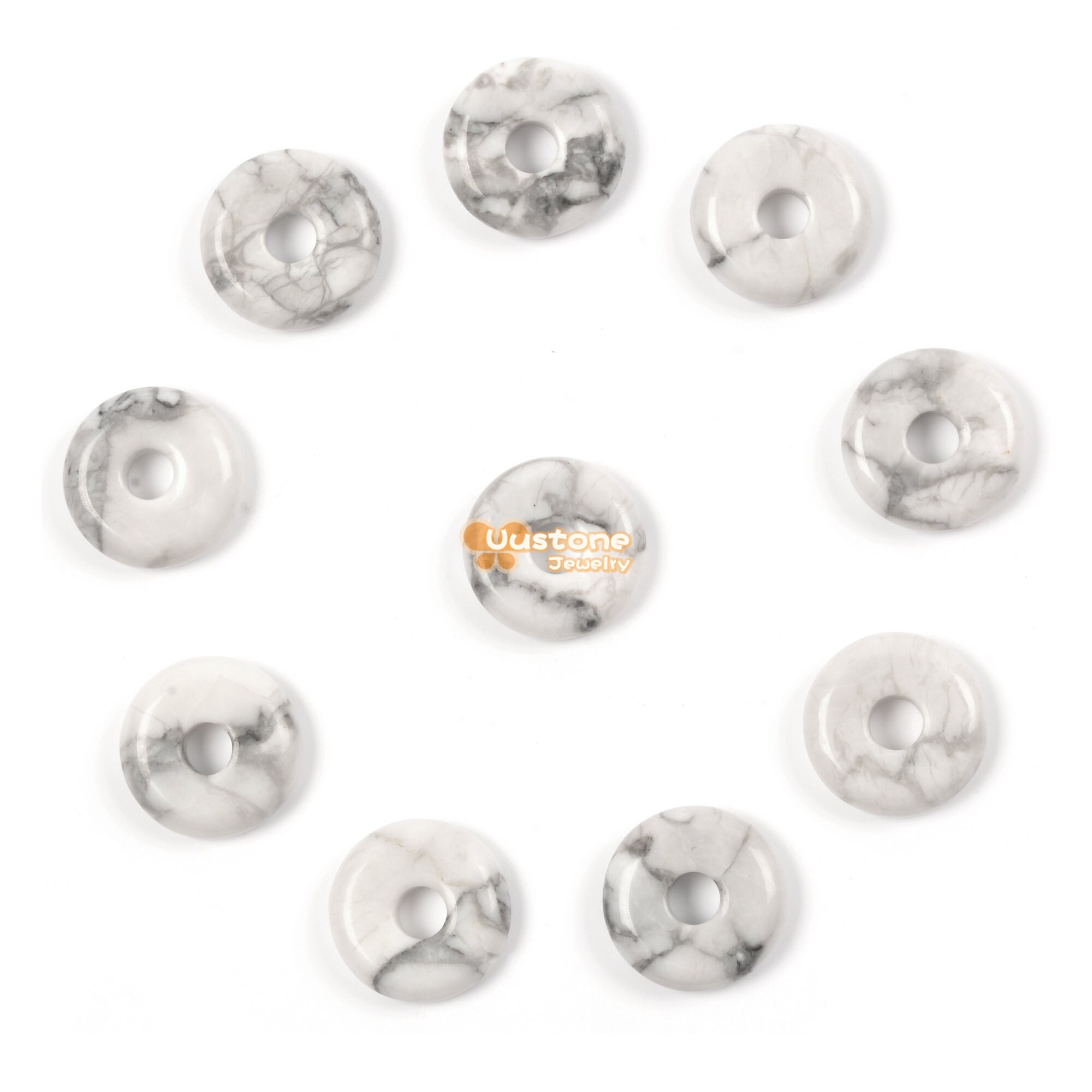 15mm White Howlite Donut Focal Pendant Bead Jewelry Making Diy