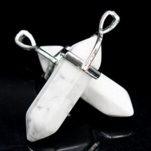 2 Pcs - 39x8MM Howlite Beads Healing Hexagonal Pointed Pendant Natural Grade A Silver Plated Cap Bulk Lot Options (111099-3320)