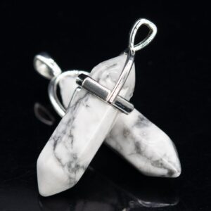 2 Pcs - 39x8MM Howlite Beads Healing Hexagonal Pointed Pendant Natural Grade AAA Silver Plated Cap Bulk Lot Options (111097-3320)
