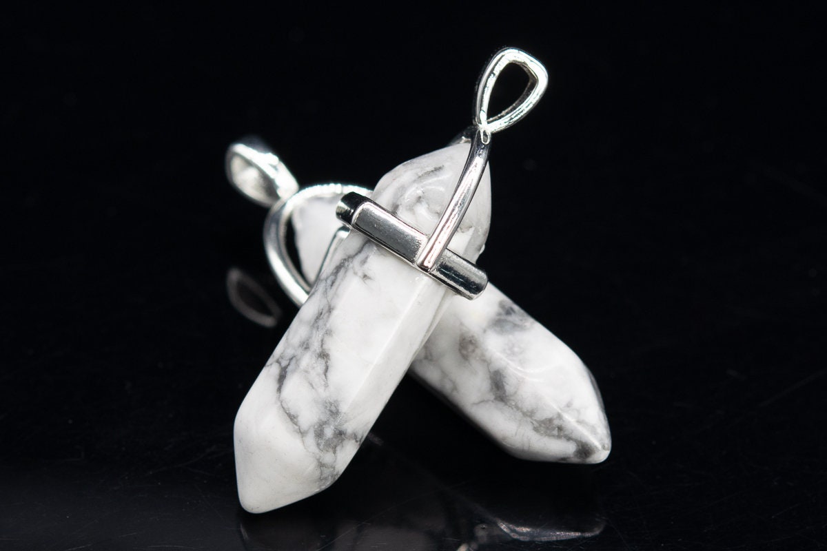 2 Pcs - 39x8mm Howlite Beads Healing Hexagonal Pointed Pendant Natural Grade Aaa Silver Plated Cap Bulk Lot Options (111097-3320) 2 Pcs - 39x8mm Howlite Beads Healing Hexagonal Pointed Pendant Natural Grade Aaa Silver Plated Cap Bulk Lot Options (111097-3320)