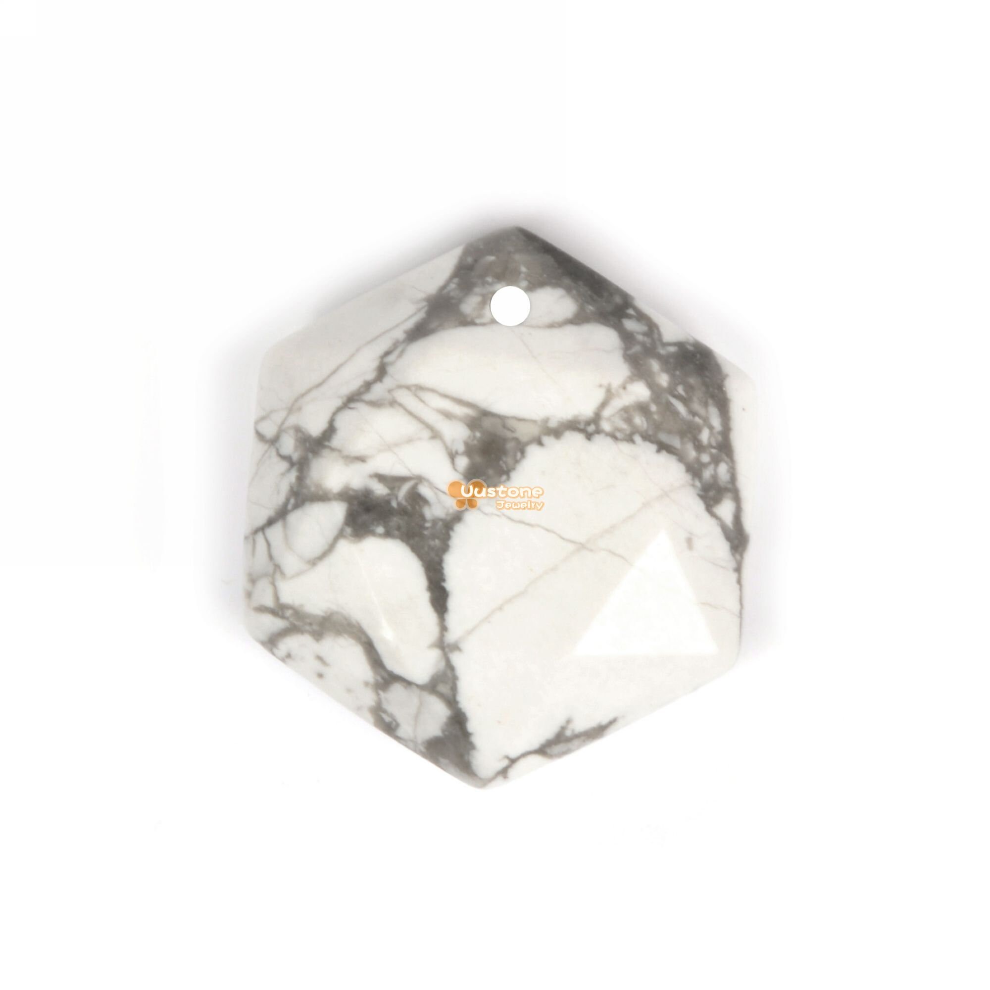 25mm Handmade Natural White Howlite Faceted Hexagram Star Geometrical Pendant Focal Bead