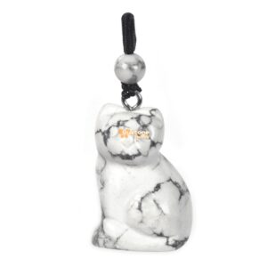 30mm Natural White Howlite Carved Cat Cute Animal Pendant Bead Jewelry Making DIY Bead