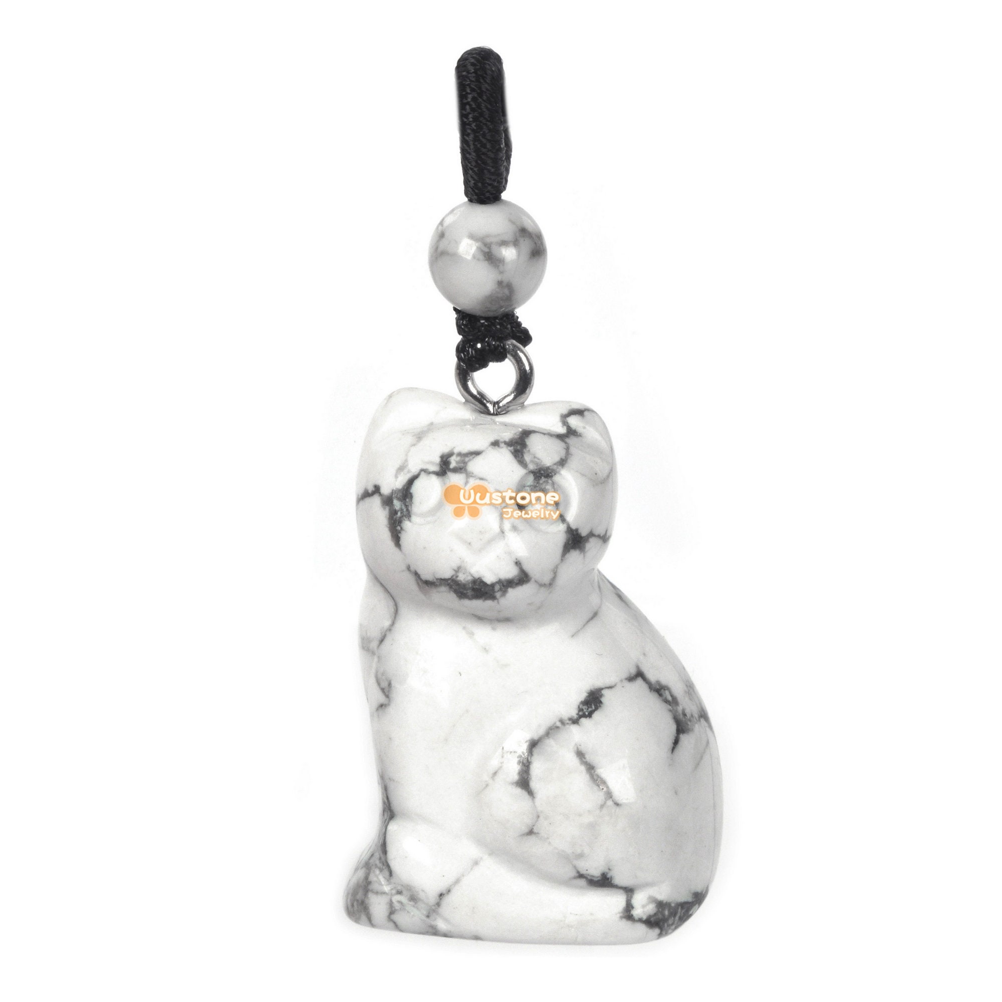 30mm Natural White Howlite Carved Cat Cute Animal Pendant Bead Jewelry Making Diy Bead