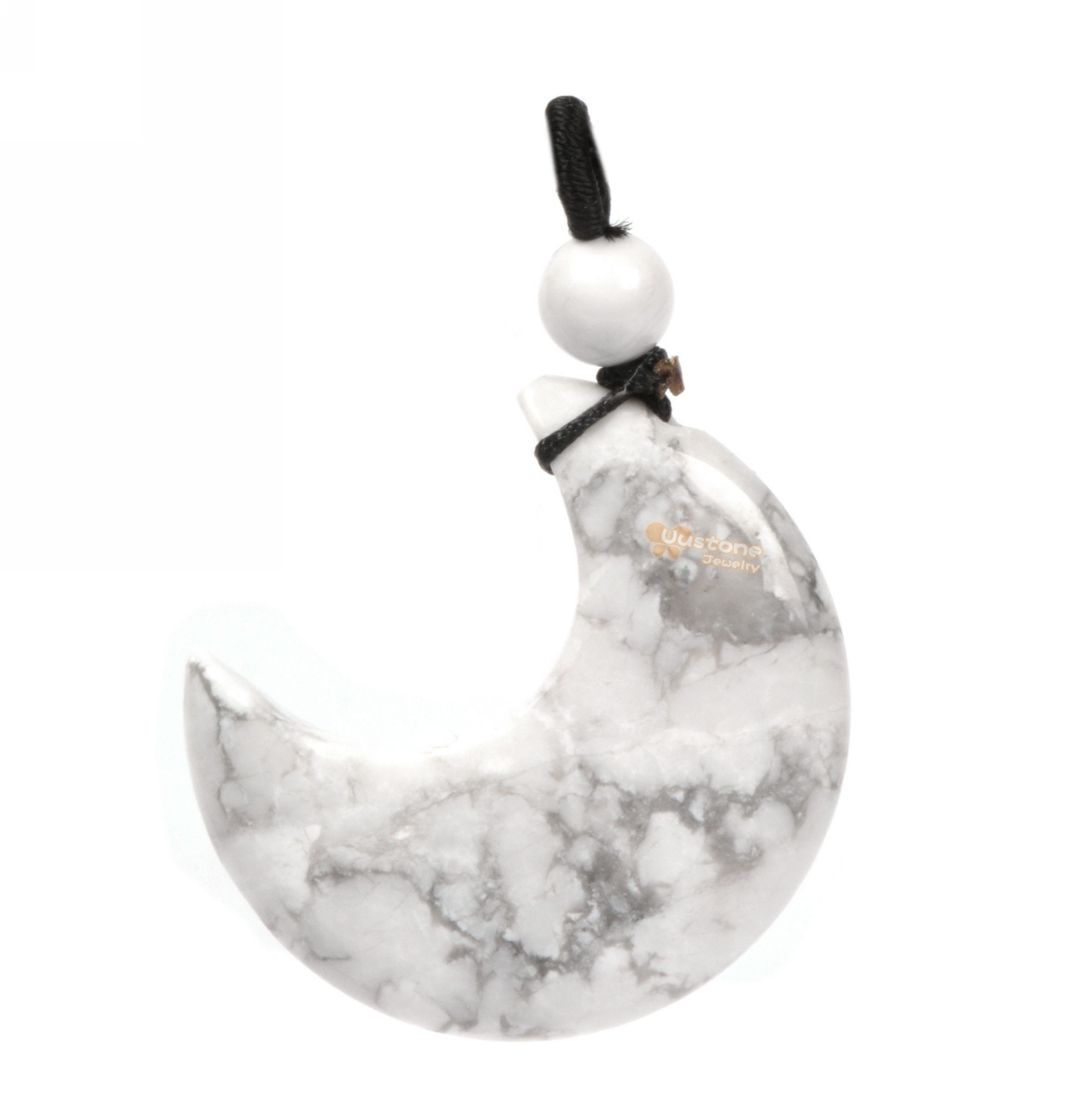 32mm White Howlite  Carved Crescent Moon Pendant