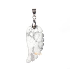 36mm Carved white howlite angel wing pendant focal bead (Bail added)