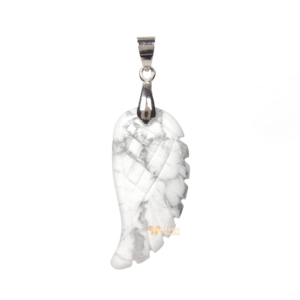 36mm Carved White Howlite Angel Wing Pendant Focal Bead (bail Added)