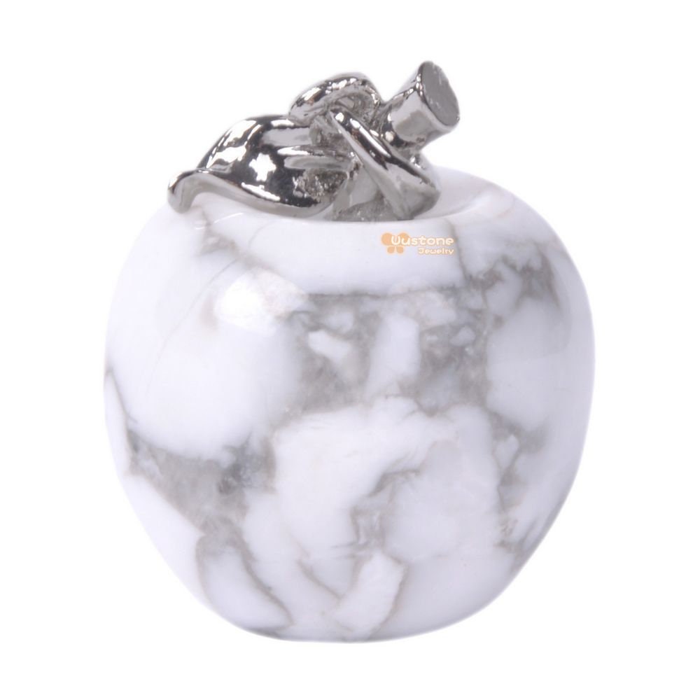 Carved Natural White Howlite Gemstone Cute Exquisite Apple Pendant Fashion Gift Jewelry Making