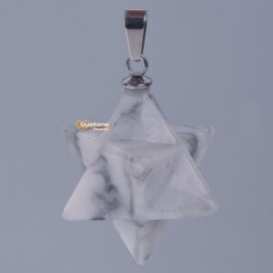 Carved Natural White Howlite Gemstone Merkaba Star Crystal Energy Healing Sacred Focal Pendant