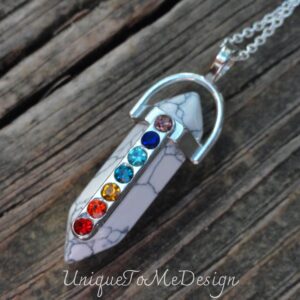 Chakra Howlite Point Necklace: Sterling Silver Rainbow Crystal Pendant
