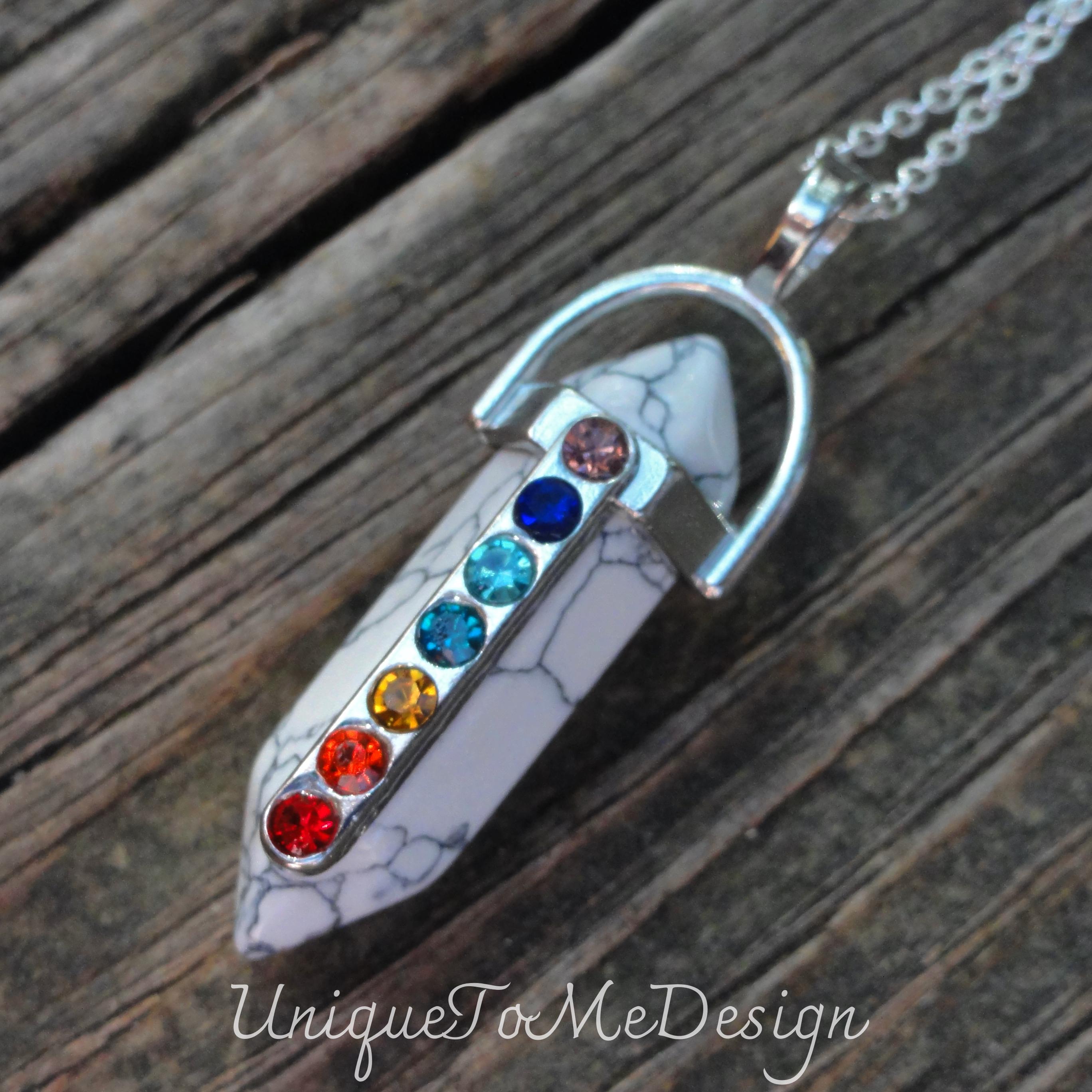 Chakra Howlite Point Necklace: Sterling Silver Rainbow Crystal Pendant