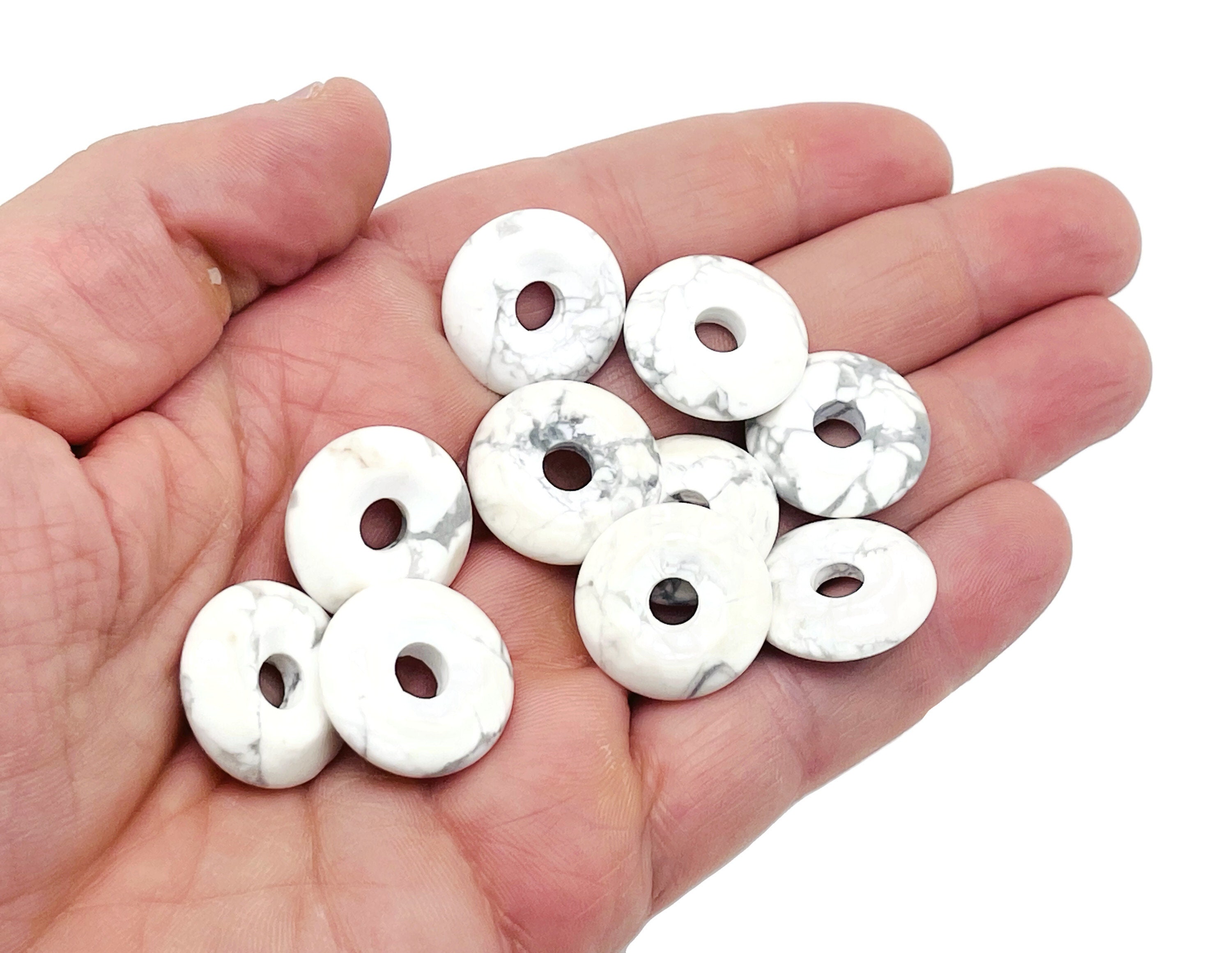 Howlite Crystal Donut Pendants - Natural Gemstone Donut - Pi Stone - Lucky Safety Pendant Jewelry - 20mm - Do1014