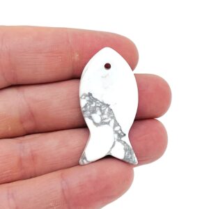 Howlite Fish Carving Gemstone Pendants - Pisces Zodiac Hole Crystal Fish - Reiki Healing Bulk Polished - Gift For Swimmer - Nc1398