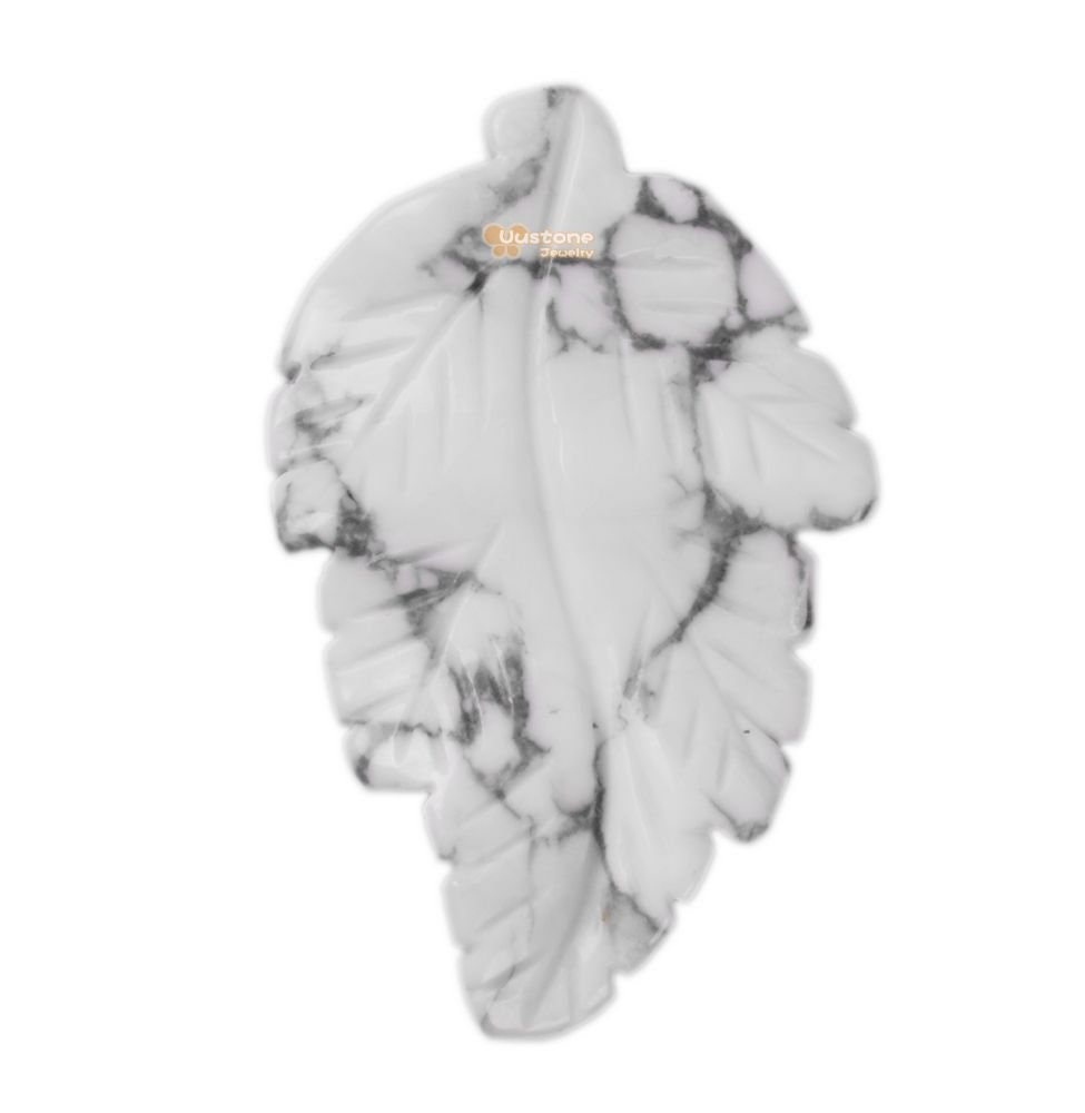 G2568.15 40mm Natural White Howlite Carved Leaf Retro Pendant Bead Jewellery Making