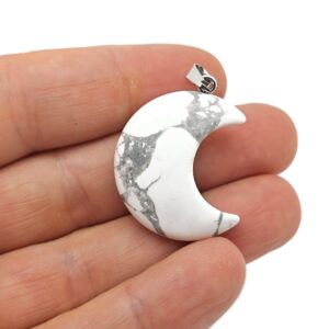 Howlite Gemstone Moon Pendants - Crescent Moon - Wholesale Jewelry Making Supplies - Moon Necklace - Moon Shaped Crystal - Nc1562