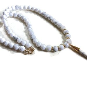 Howlite Gemstone Necklace – White Beaded Jewelry With Gold Pendant
