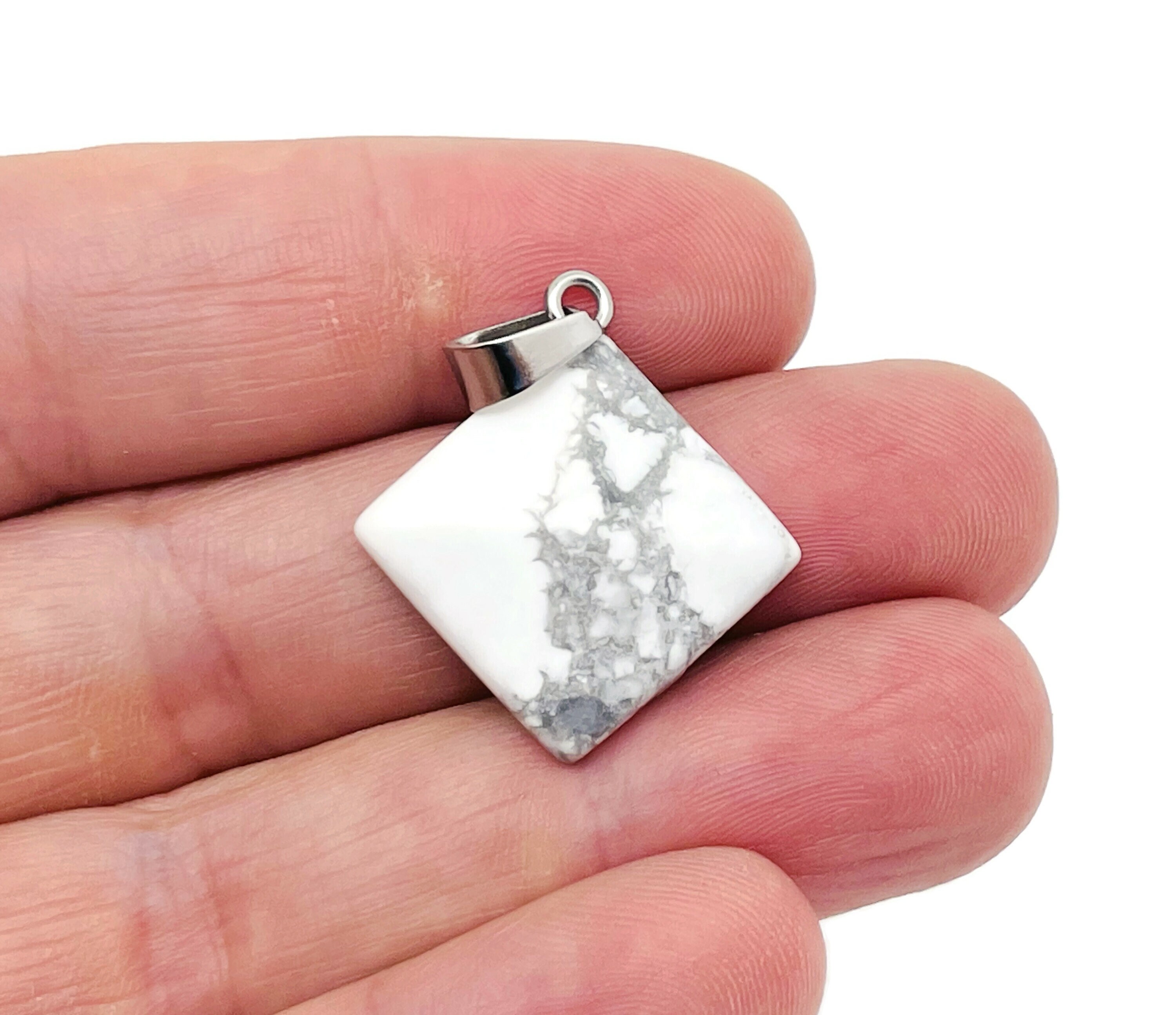 Howlite Gemstone Pyramid Pendant - Natural Gemstone Jewelry - Healing Crystal Reiki - For Women Lucky Pendant - Nc1370