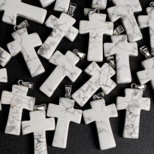 Genuine Natural White Cross Howlite Top Drilled Healing Gemstone Pendant
