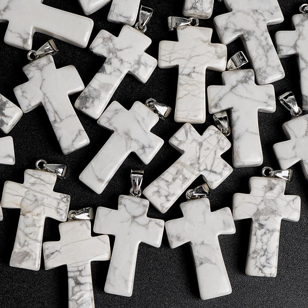 Genuine Natural White Cross Howlite Top Drilled Healing Gemstone Pendant