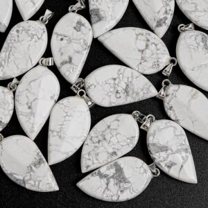 Genuine Natural White Leaf Howlite Top Drilled Healing Gemstone Pendant