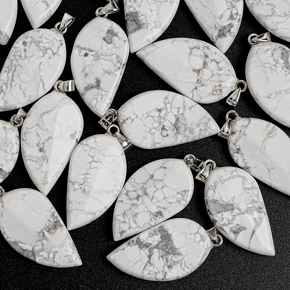Genuine Natural White Leaf Howlite Top Drilled Healing Gemstone Pendant