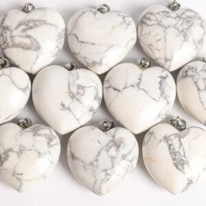 Genuine Natural White Heart Howlite Top Drilled Healing Gemstone Pendant