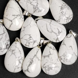 Genuine Natural White Teardrop Howlite Top Drilled Healing Gemstone Pendant