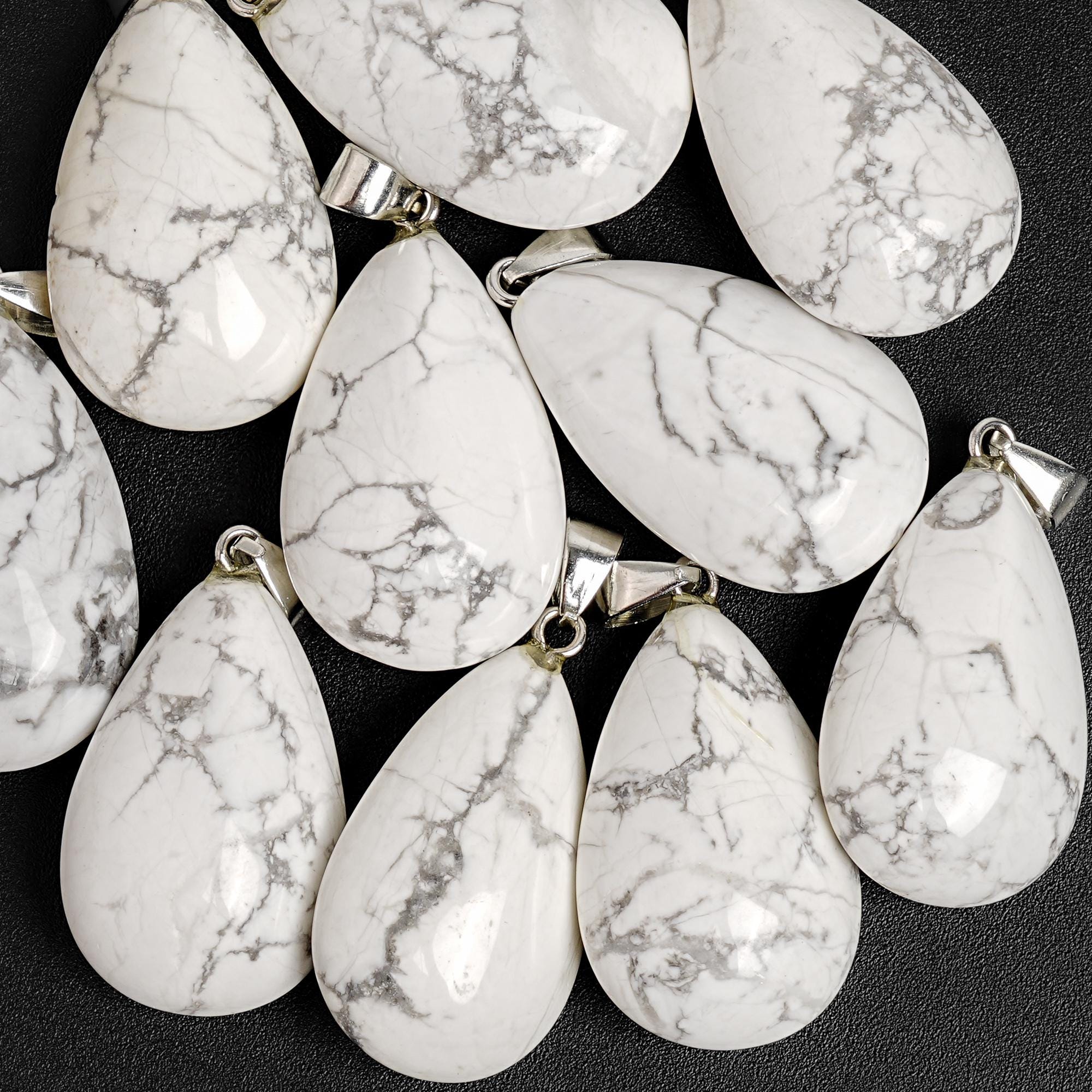 Genuine Natural White Teardrop Howlite Top Drilled Healing Gemstone Pendant