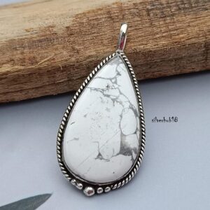 Handmade Howlite 925 Sterling Silver Teardrop Pendant Necklace