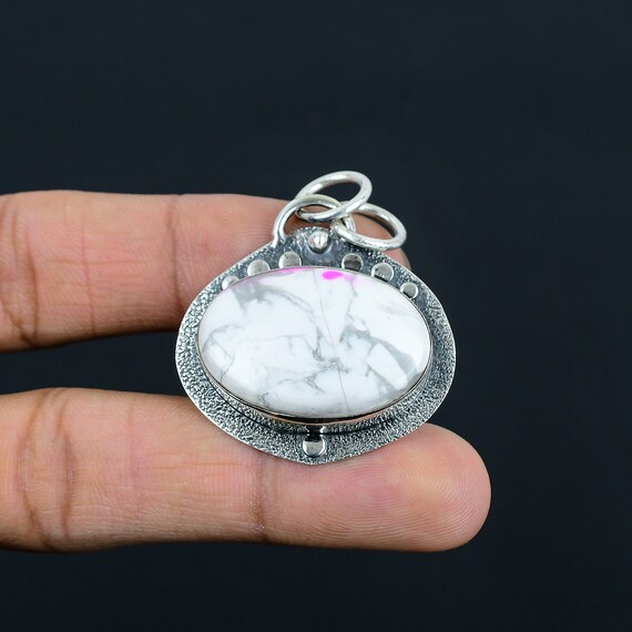 Handmade Howlite Pendant: 925 Sterling Silver Gemstone Jewelry
