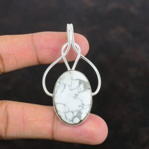 Howlite Pendant: Handmade 925 Sterling Silver Oval Gemstone