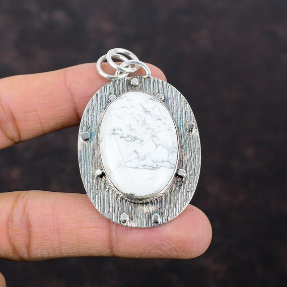 Handmade Howlite Pendant: 925 Sterling Silver, 18k Gold Plated