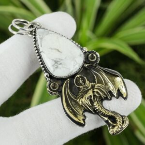Handmade Howlite Devil Pendant: 925 Sterling Silver, 18K Gold Plated