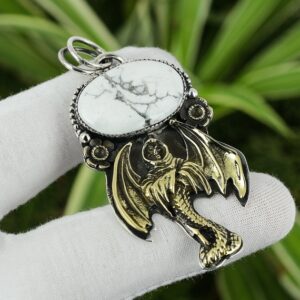 Handmade Howlite Gemstone Pendant, 925 Sterling Silver Demon Skull Jewelry