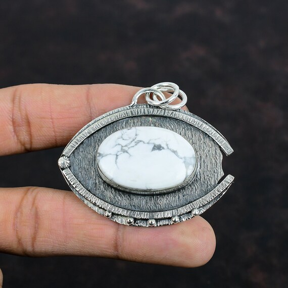 Handmade Oval Howlite Pendant, 925 Sterling Silver Unique Jewelry Handmade Oval Howlite Pendant, 925 Sterling Silver Unique Jewelry