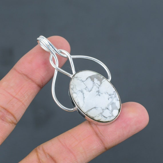 Handmade Howlite Pendant: Oval Gemstone, 925 Sterling Silver (60 Mm)