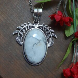 Handmade Sterling Silver Howlite Pendant Necklace – Feather Vine