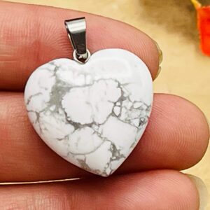 Howlite Heart Shape Pendant, Chakra Healing Crystal Charm Pendant Jewelry