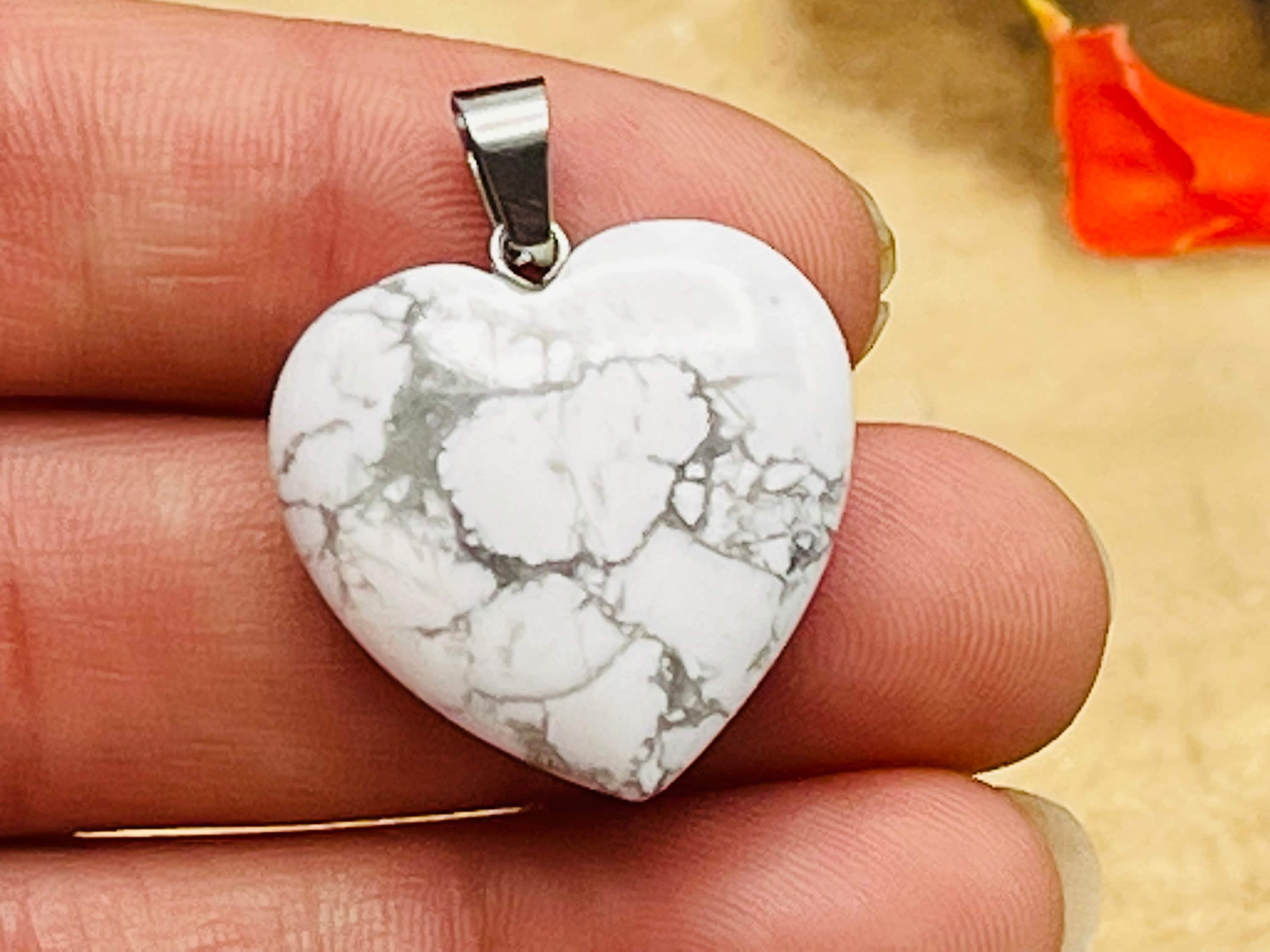 Howlite Heart Shape Pendant, Chakra Healing Crystal Charm Pendant Jewelry