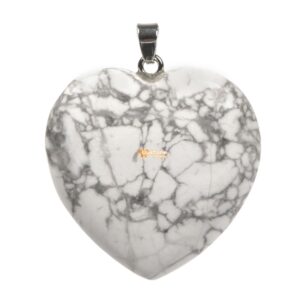 Natural Howlite Gemstone Healing Crystal 40mm Puffed LOVE Heart Pendant For Jewelry Making