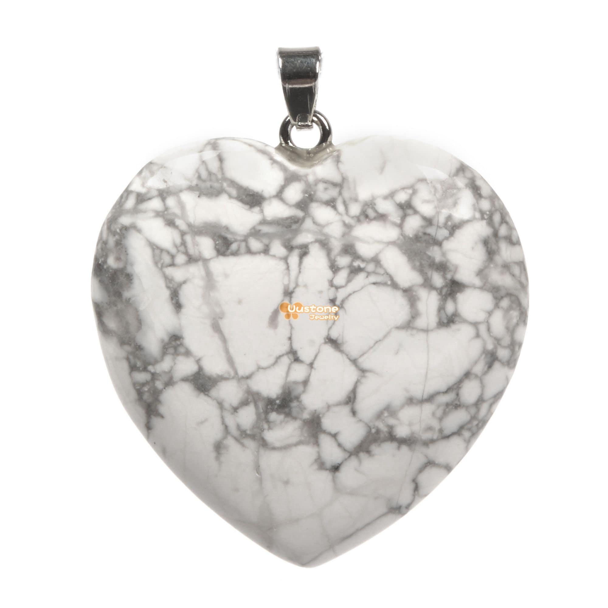 Natural Howlite Gemstone Healing Crystal 40mm Puffed Love Heart Pendant For Jewelry Making