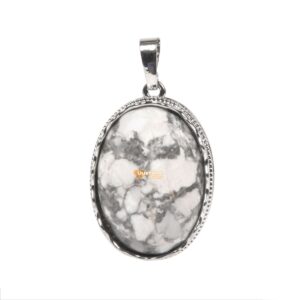 Natural White Howlite Gemstone Smooth Cab Crystal Pendant Copper Plating Silver Oval Pendant