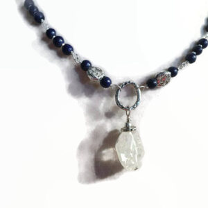Navy Howlite & Sterling Silver Necklace - Crystal Pendant, Handmade